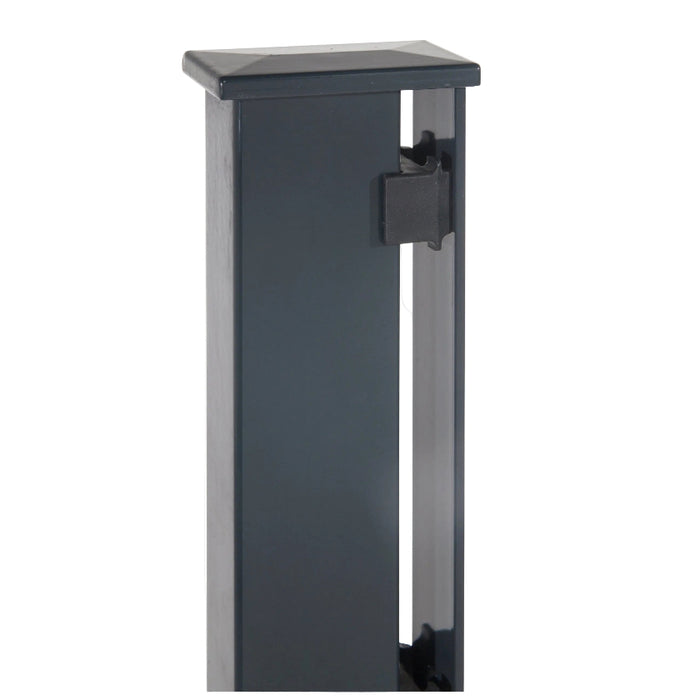 Zaunpfahl Profi mit Flachabdeckleiste und Alu-Kappe, mit angeschweißter Dübelplatte