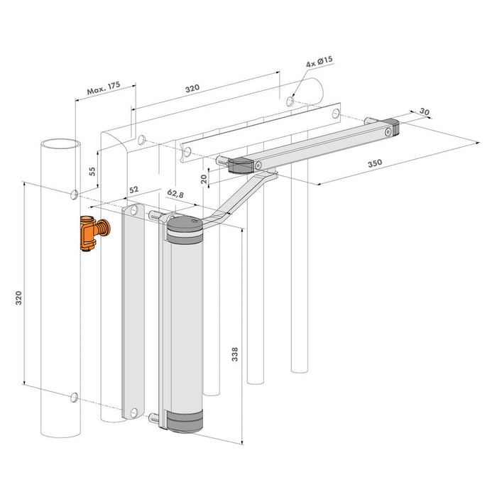 Torschließer universell hydraulisch für 90° und 180° Torbänder