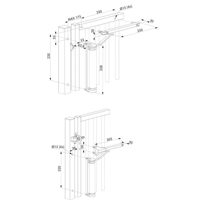 Torschließer universell hydraulisch für 90° und 180° Torbänder
